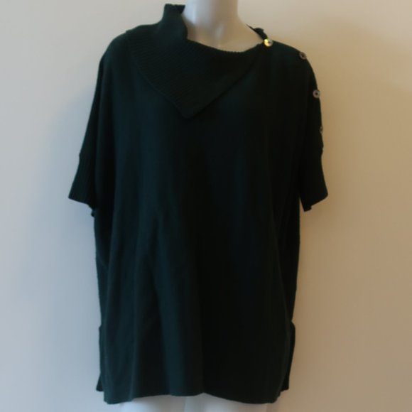 WOMENS GUIDO LOMBARDI GREEN WOOL CASHMERE BLEND SHORT SLEEVE SWEATER S * - Picture 2 of 14